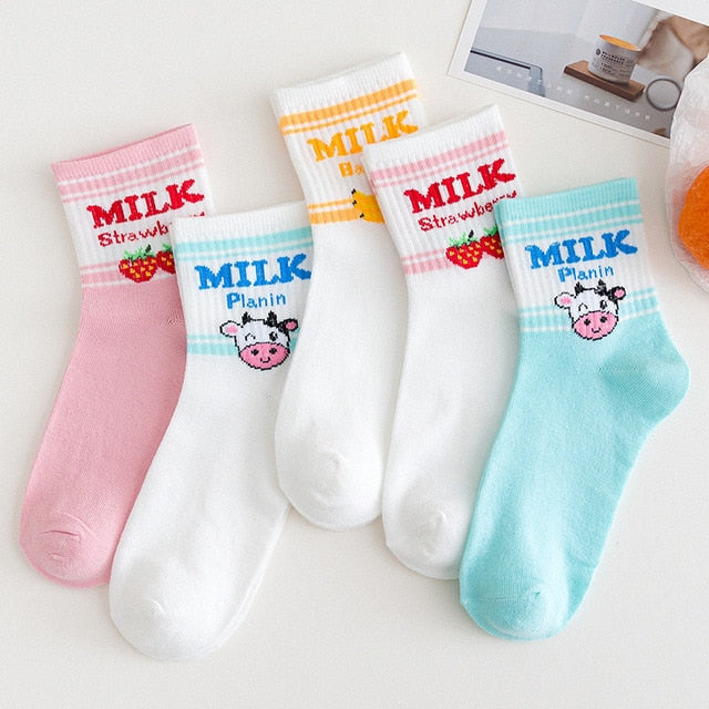 Cotton Embroidery Socks 5 Pairs / Set For Women's Girl's Cartoon Cute Solid Breathable Happy Smile Funny Casual Boat Sock ShopOnlyDeal