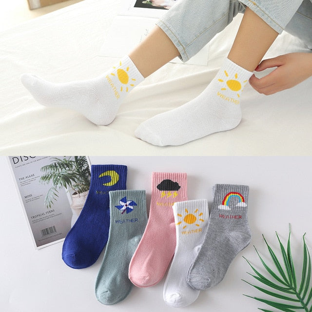 Cotton Embroidery Socks 5 Pairs / Set For Women's Girl's Cartoon Cute Solid Breathable Happy Smile Funny Casual Boat Sock ShopOnlyDeal