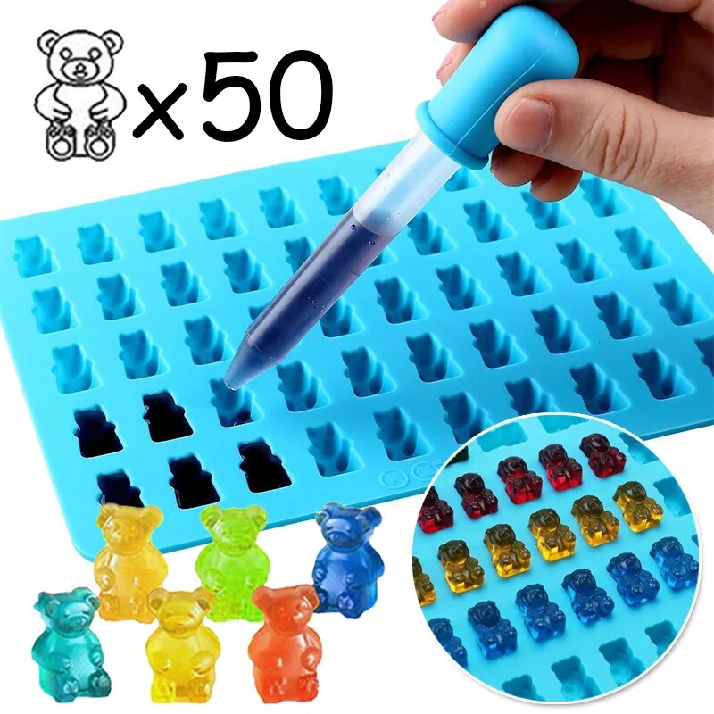 50 Grids Gummy Bear Mold Silicone Cute Bear Jelly Mould with Dropper Candy Chocolate Fondant Moulds DIY Baking Decoration Tools ShopOnlyDeal