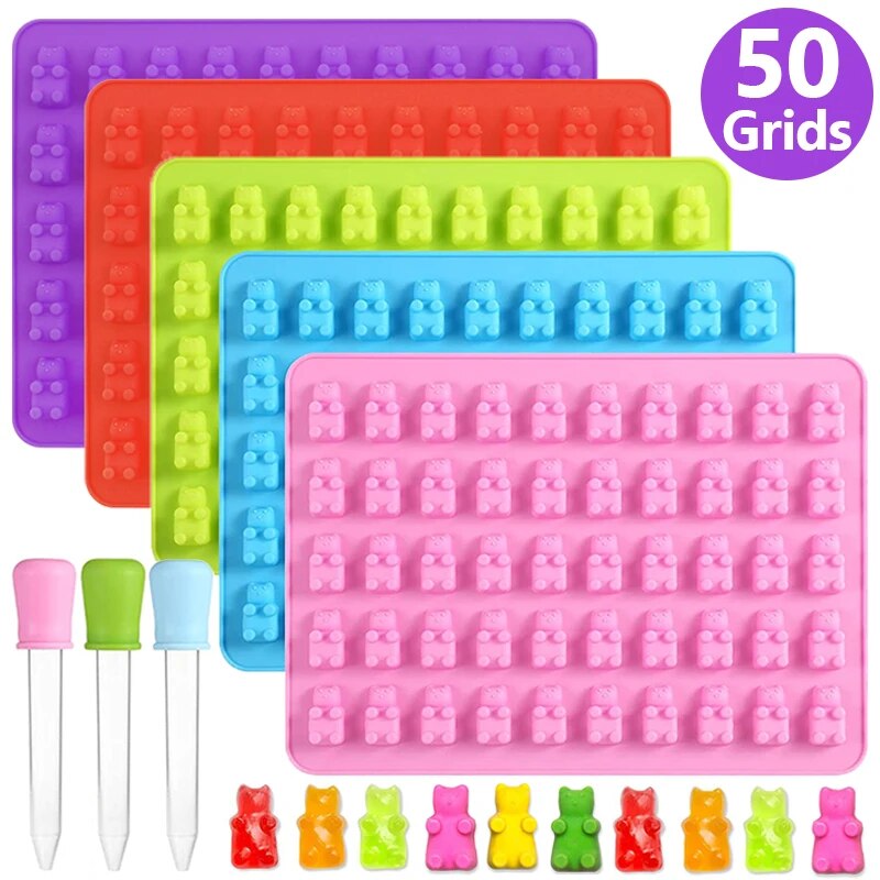 50 Grids Gummy Bear Mold Silicone Cute Bear Jelly Mould with Dropper Candy Chocolate Fondant Moulds DIY Baking Decoration Tools ShopOnlyDeal