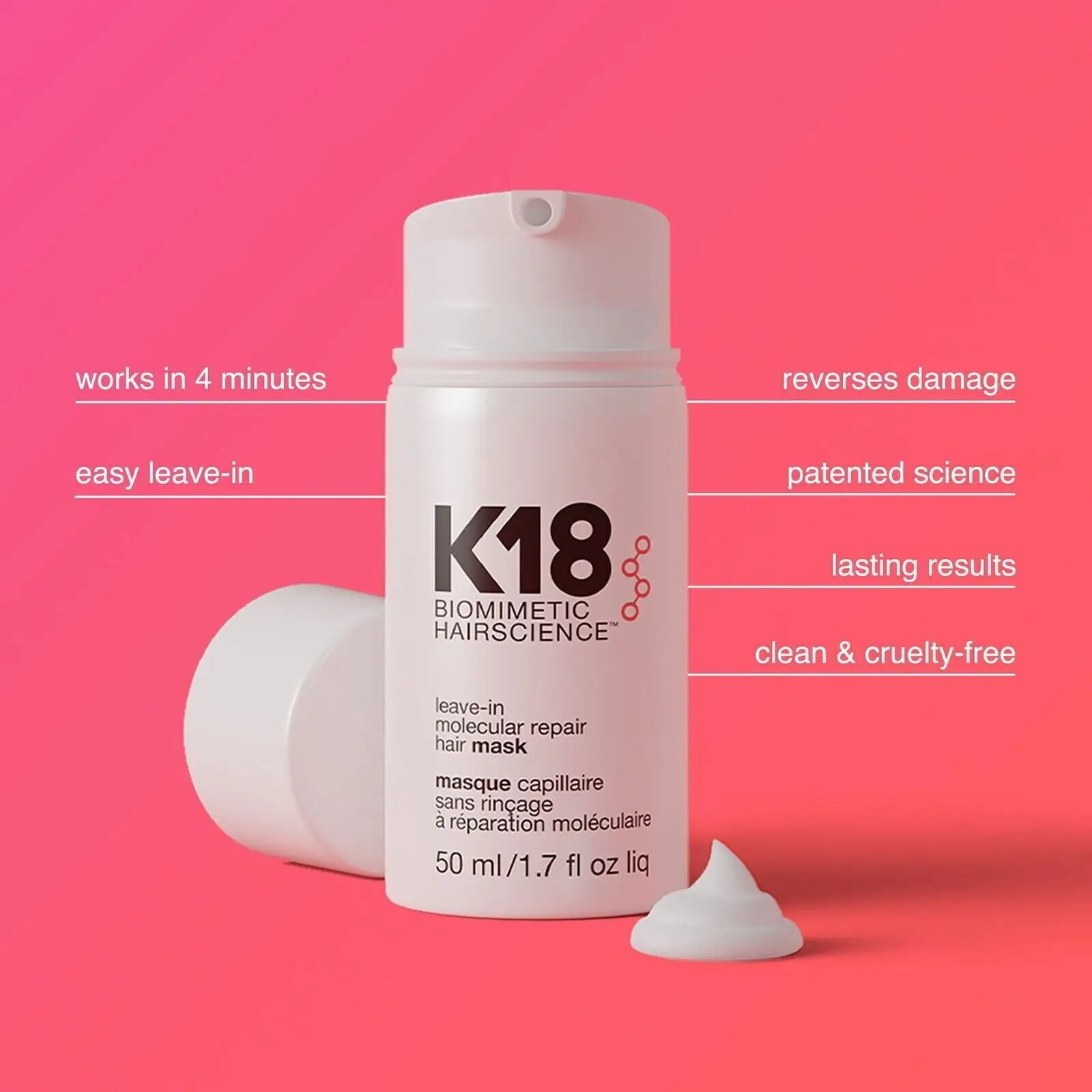 50ml K18 Leave-In Molecular Repair Hair Mask Damage Restore Soft hair Deep Repair Keratin & Scalp Treatment Hair Care Condition Girl Beauty Makeup Store