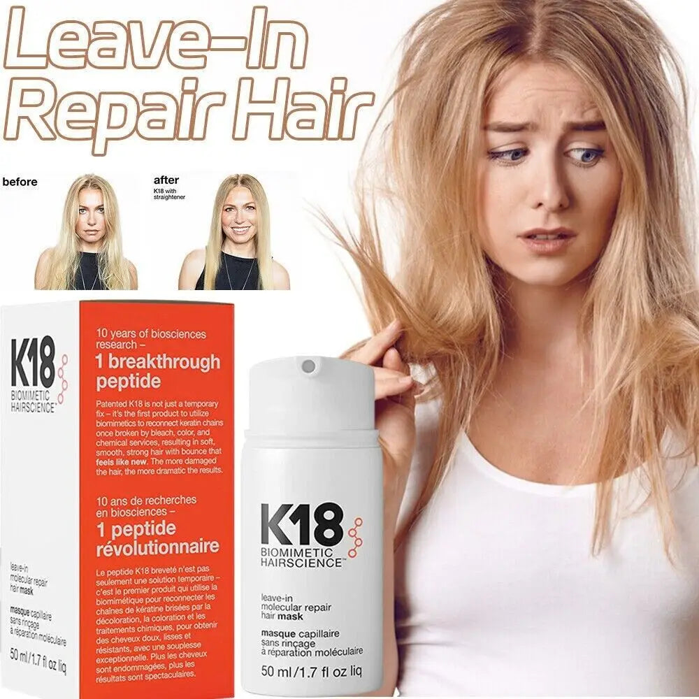 50ml K18 Leave-In Molecular Repair Hair Mask Damage Restore Soft hair Deep Repair Keratin & Scalp Treatment Hair Care Condition Girl Beauty Makeup Store