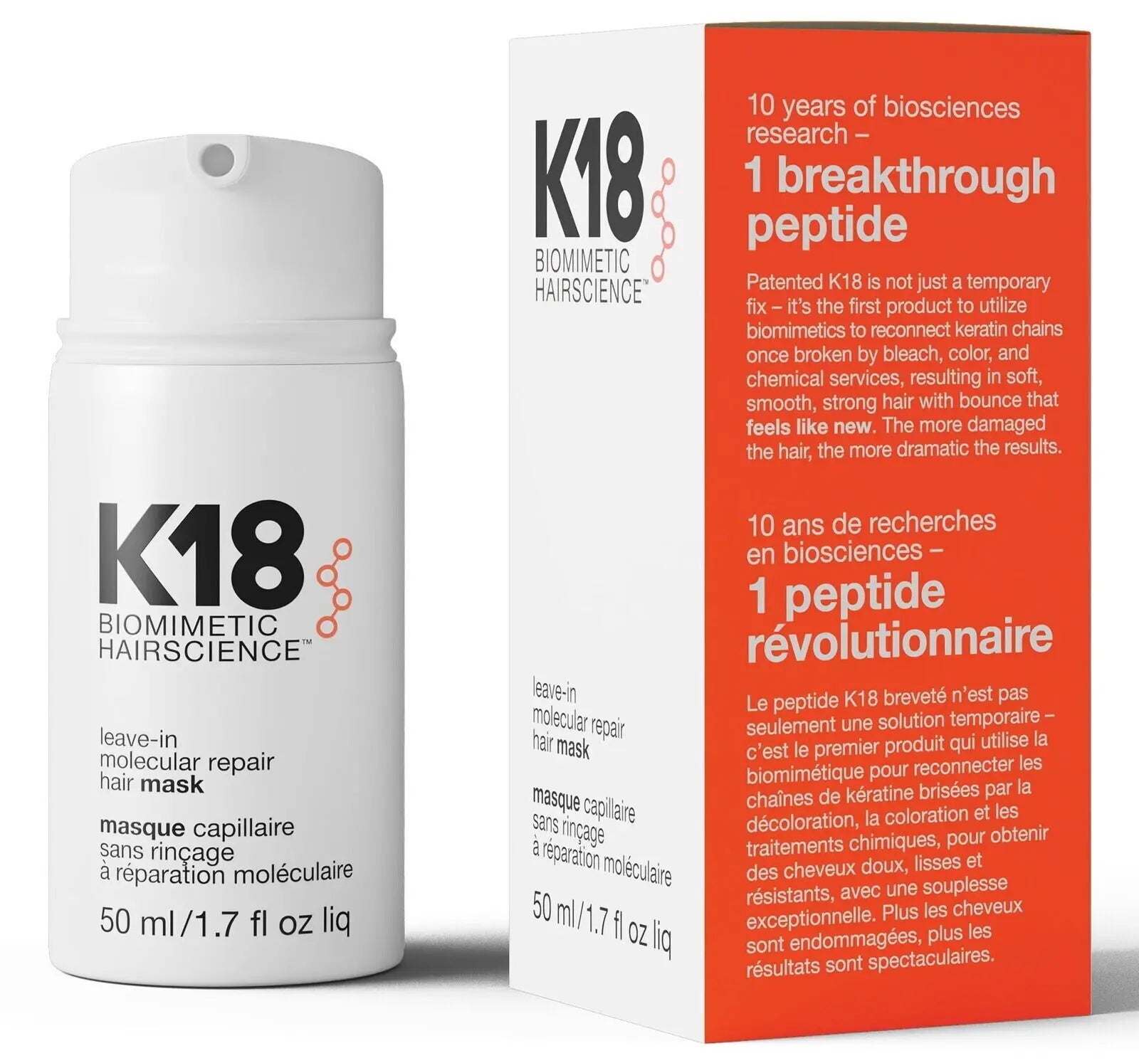 50ml K18 Leave-In Molecular Repair Hair Mask Damage Restore Soft hair Deep Repair Keratin & Scalp Treatment Hair Care Condition Girl Beauty Makeup Store