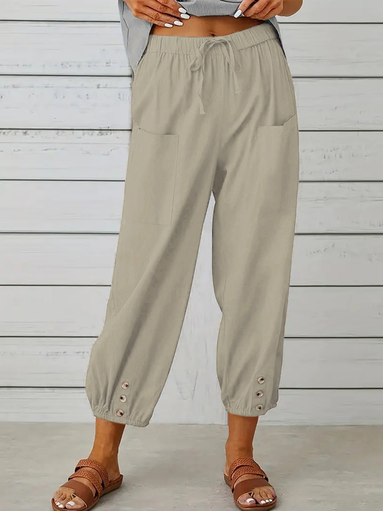 Buttoned Beauty: Stylish Decorative Cropped Pants for a Chic Look ShopOnlyDeal