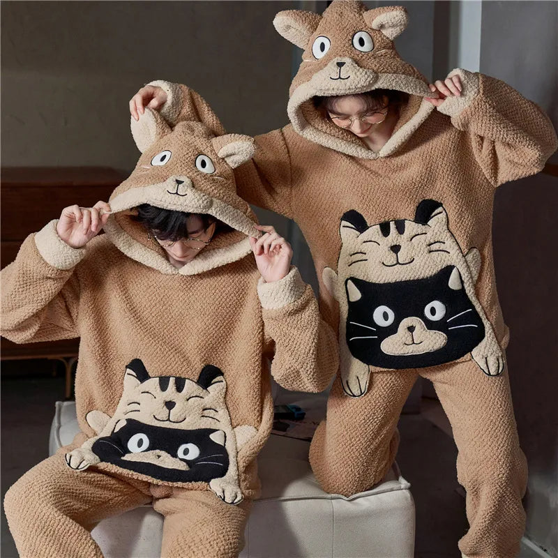 Couples Pajamas Sets 5XL Winter Thicken Women Men Cotton Wool Sleepwear Pyjama Suit Dinosaur Cute Soft Warm Homewear Pijama Unisex Hoodie 8154 ShopOnlyDeal