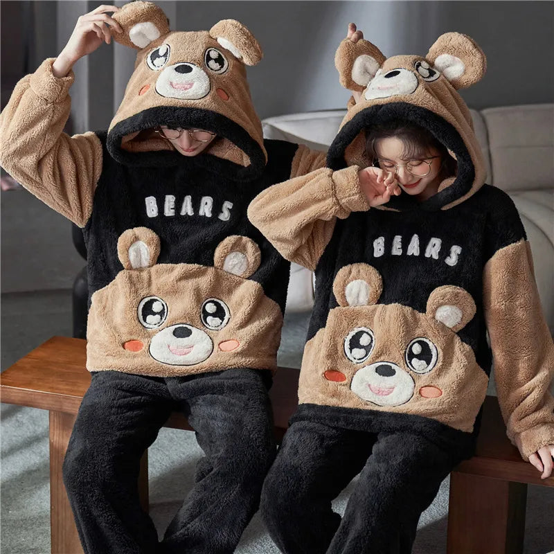 Couples Pajamas Sets 5XL Winter Thicken Women Men Cotton Wool Sleepwear Pyjama Suit Dinosaur Cute Soft Warm Homewear Pijama Unisex Hoodie 8150 ShopOnlyDeal