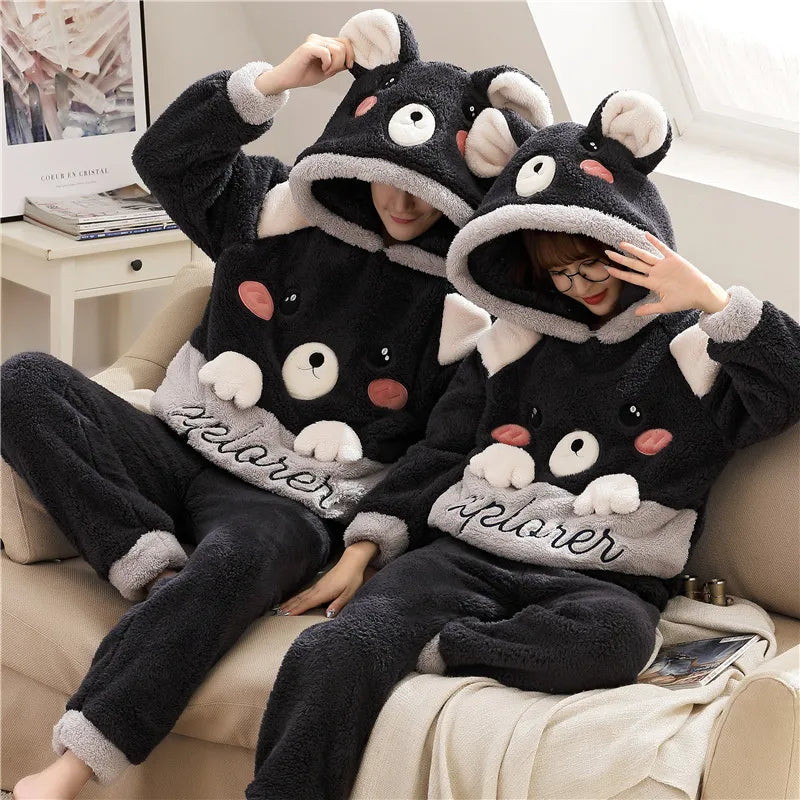 Couples Pajamas Sets 5XL Winter Thicken Women Men Cotton Wool Sleepwear Pyjama Suit Dinosaur Cute Soft Warm Homewear Pijama Unisex Hoodie 8104 ShopOnlyDeal