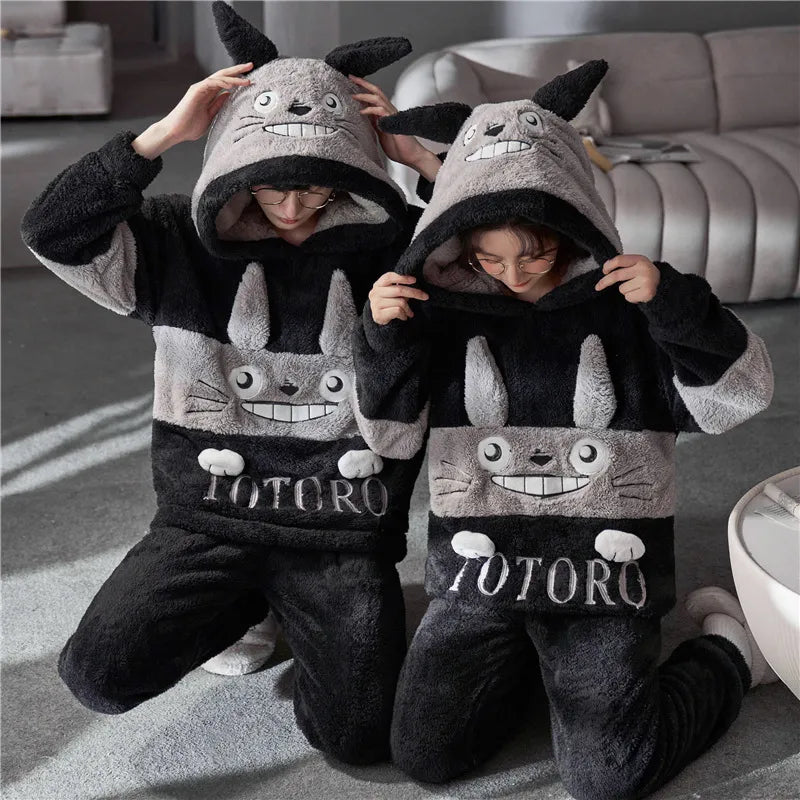 Couples Pajamas Sets 5XL Winter Thicken Women Men Cotton Wool Sleepwear Pyjama Suit Dinosaur Cute Soft Warm Homewear Pijama Unisex Hoodie 8151 ShopOnlyDeal