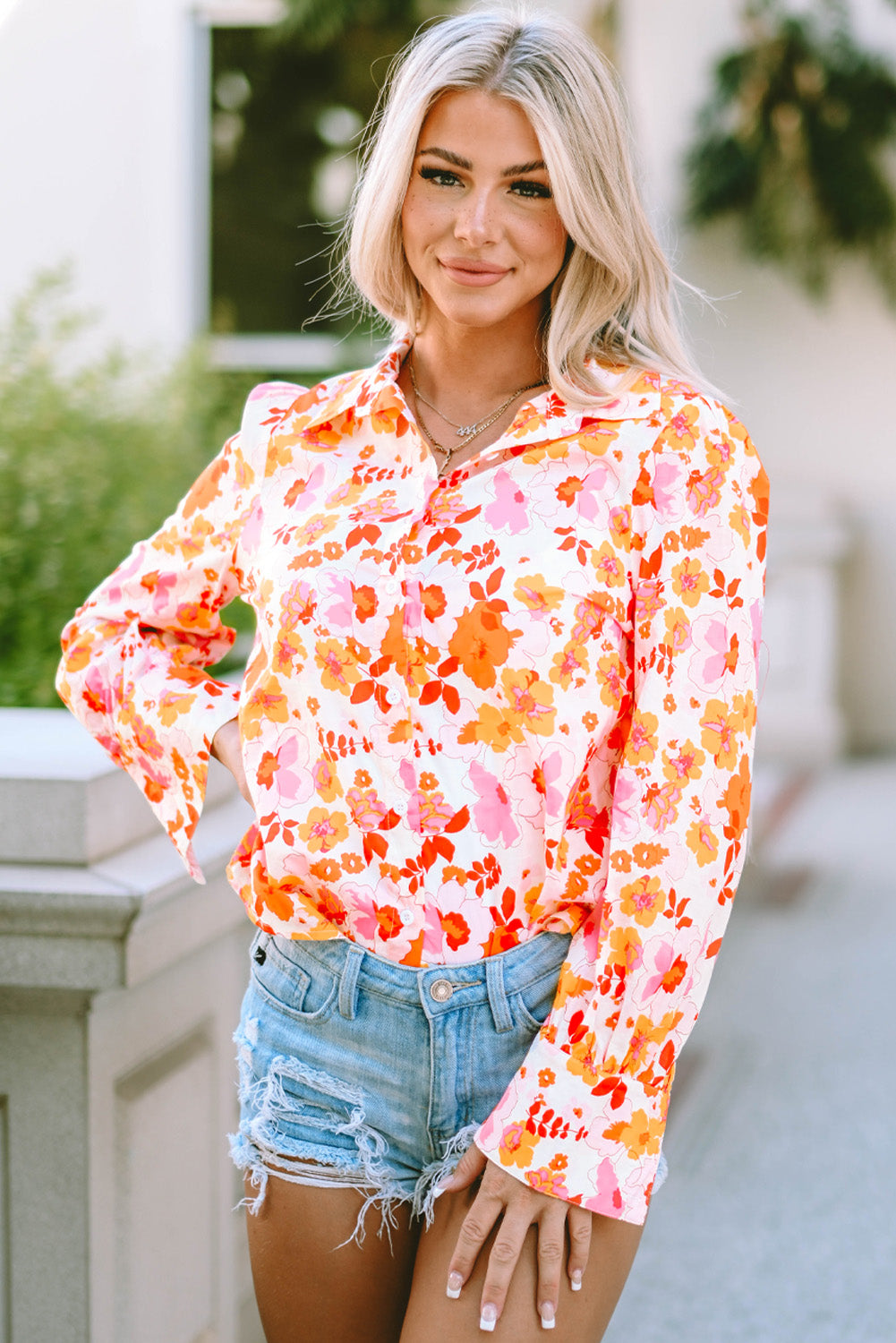 Floral Collared Neck Shirt Trendsi