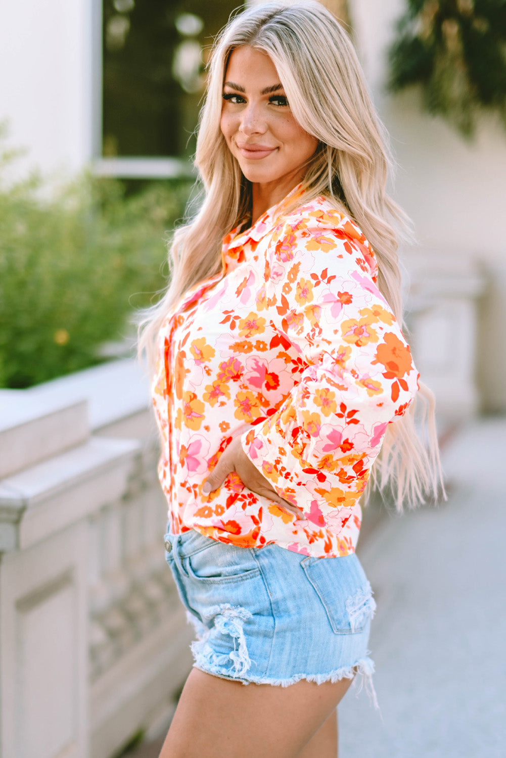 Floral Collared Neck Shirt Trendsi