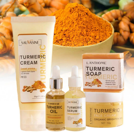 Acne Cleansing Cream Set 5pcs Face Care Sets Turmeric Facial Acne Cleansing Cream Anti-Aging Serum Dark Skin Moisturizing Spots Turmeric Fade O8B2 ShopOnlyDeal