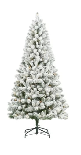 Christmas Tree USA Stock 6.5 ft Pre-Lit Flocked Frisco Pine Artificial Christmas Tree, 250 Clear Lights, Green, by Holiday Time Tiansheng Brand Furniture Home Store Store