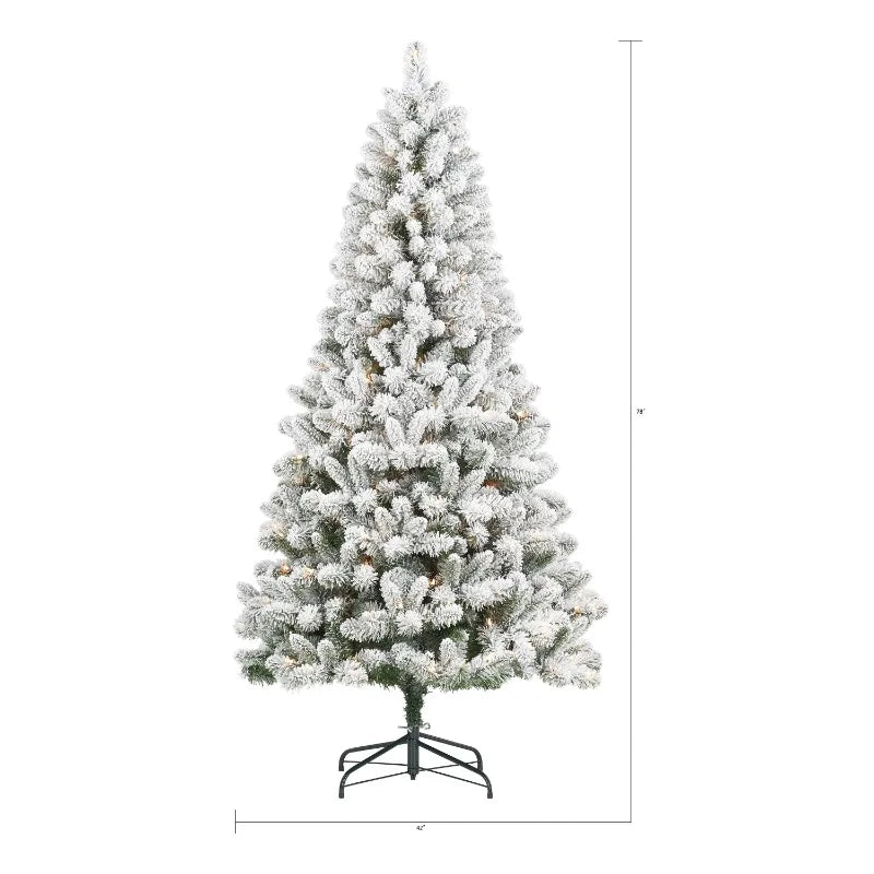 Christmas Tree USA Stock 6.5 ft Pre-Lit Flocked Frisco Pine Artificial Christmas Tree, 250 Clear Lights, Green, by Holiday Time Tiansheng Brand Furniture Home Store Store