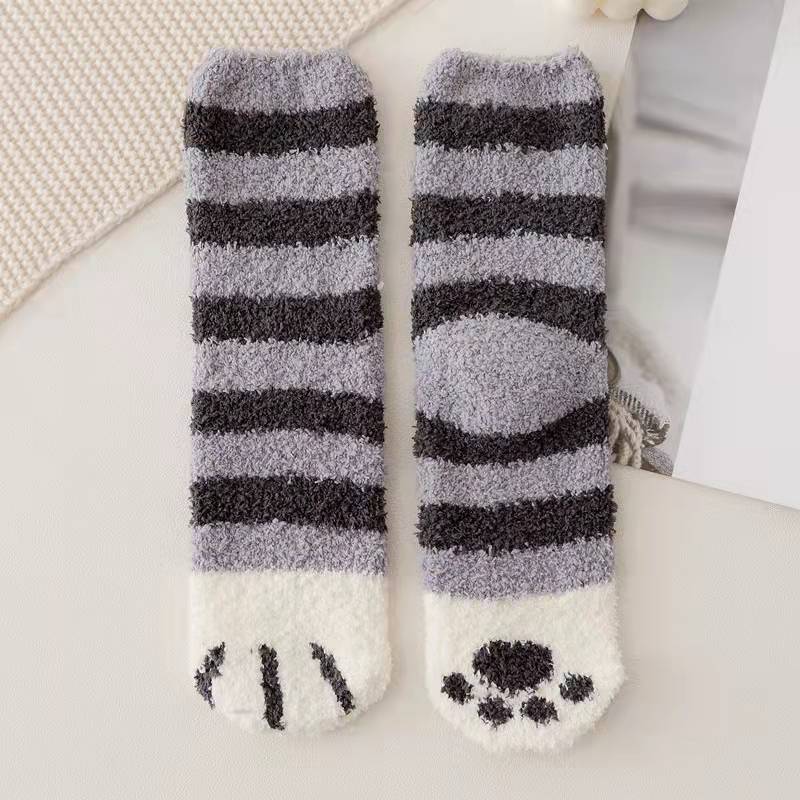 6 pairs Cat Paws Winter Woman Socks Kawaii Cartoon Cute 3D Dog Cat Paw Pattern Female Fleece Warm Home Floor Sleeping snowfield Thick Uptrends