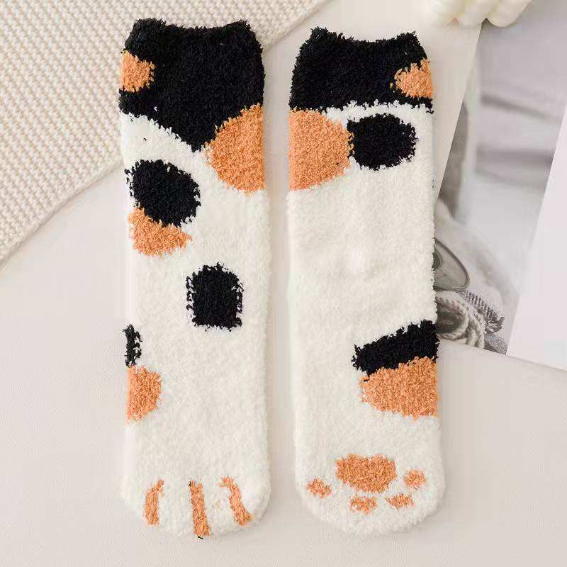 6 pairs Cat Paws Winter Woman Socks Kawaii Cartoon Cute 3D Dog Cat Paw Pattern Female Fleece Warm Home Floor Sleeping snowfield Thick Uptrends