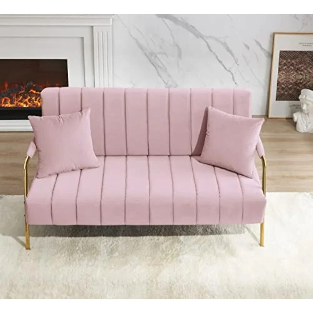 Velvet Futon Sofa 60.63" Upholstered Tufted,Australian Cashmere Fabric Accent 2-Seat Sofá Couch, Pink ShopOnlyDeal