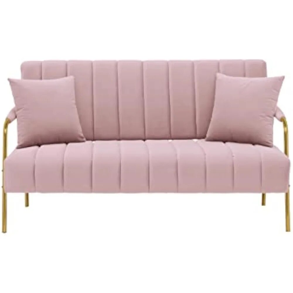 Velvet Futon Sofa 60.63" Upholstered Tufted,Australian Cashmere Fabric Accent 2-Seat Sofá Couch, Pink ShopOnlyDeal