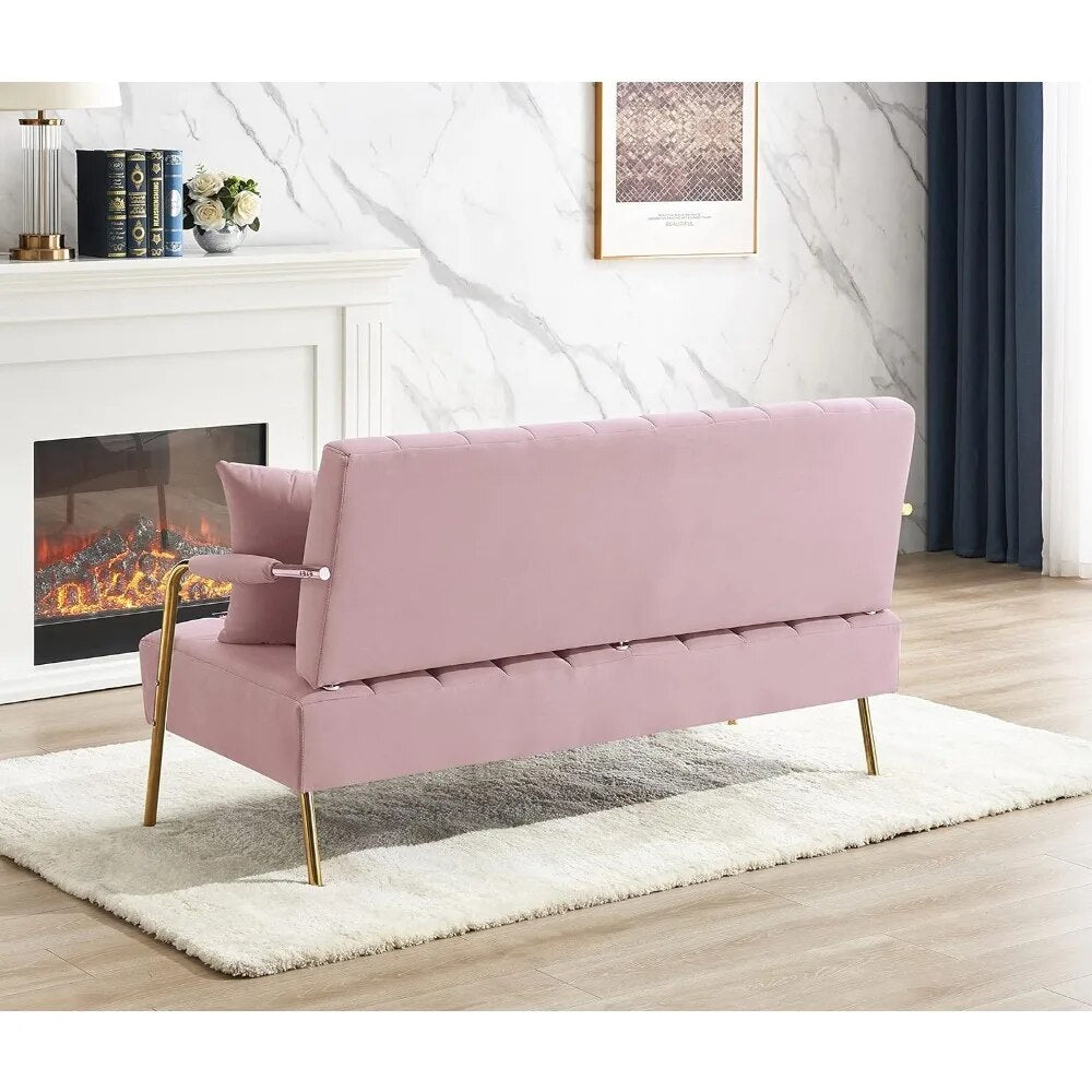 Velvet Futon Sofa 60.63" Upholstered Tufted,Australian Cashmere Fabric Accent 2-Seat Sofá Couch, Pink ShopOnlyDeal