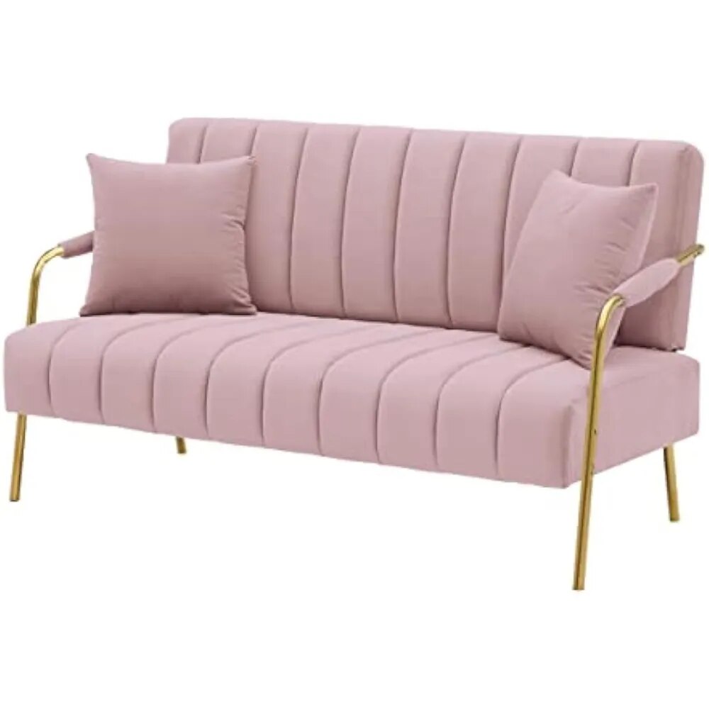 Velvet Futon Sofa 60.63" Upholstered Tufted,Australian Cashmere Fabric Accent 2-Seat Sofá Couch, Pink ShopOnlyDeal