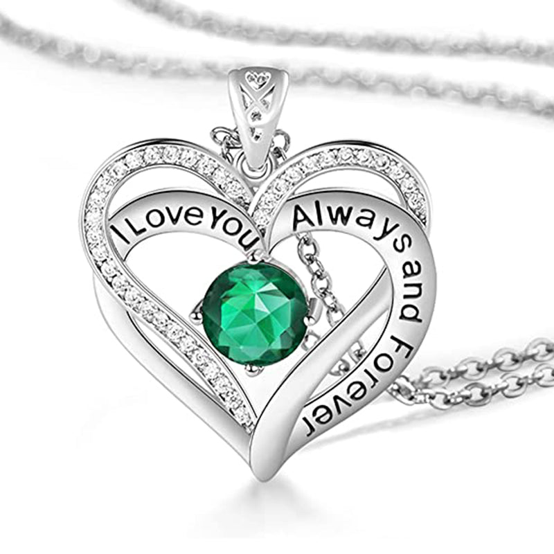 I Love You Always And Forever Crystal Heart Pendant Necklace Birthstone Necklaces Luckydudes
