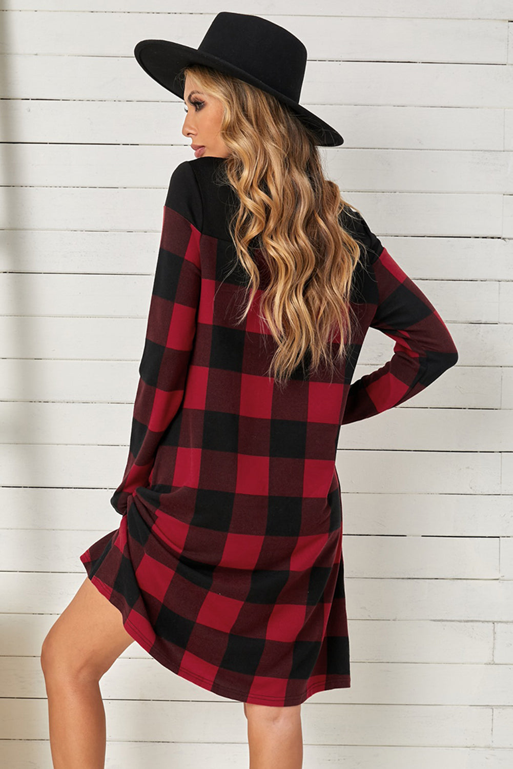 Chic and Timeless: Plaid Round Neck Long Sleeve Mini Dress for Effortless Style ShopOnlyDeal