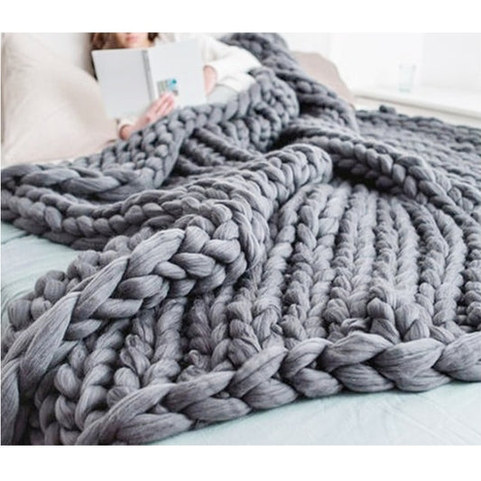 6CM Chunky Knitted Blanket Yarn Throw Carpets Soft Warm Decor Bed Home Textile Hand Arm Thick Knitted Blanket Sofa Nap Blanket ShopOnlyDeal