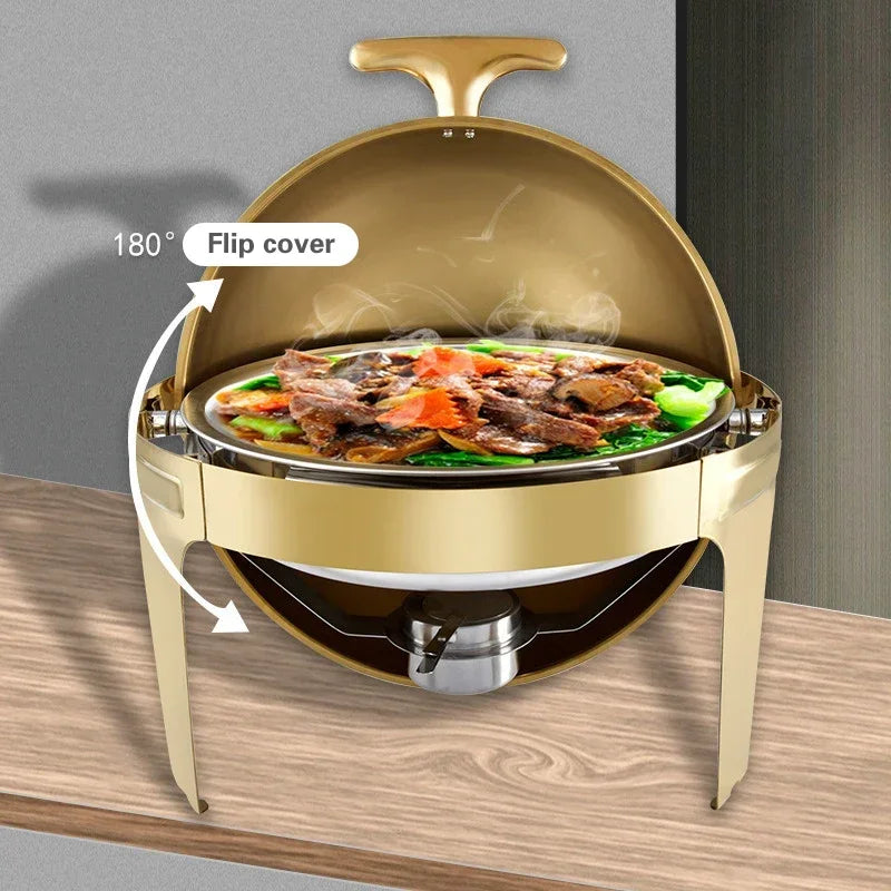 6L Food Warmer Waterproof Insulation Stove Round Flip-Top Visual Buffet Stove Restaurant Stainless Steel Self-Service Tableware Goodchefkitchwarefactory Store