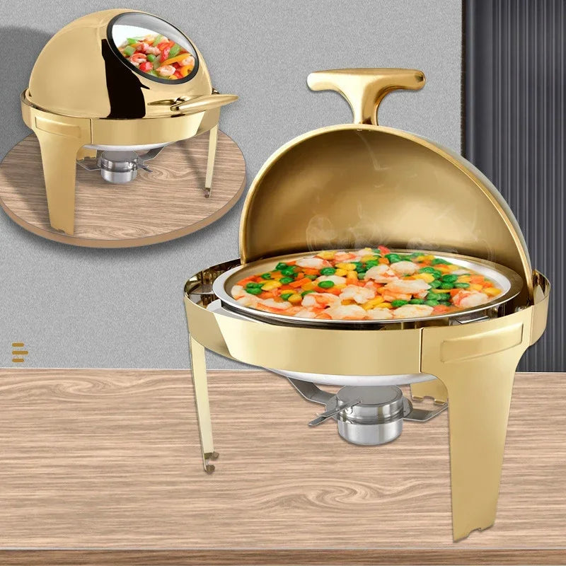 6L Food Warmer Waterproof Insulation Stove Round Flip-Top Visual Buffet Stove Restaurant Stainless Steel Self-Service Tableware Goodchefkitchwarefactory Store