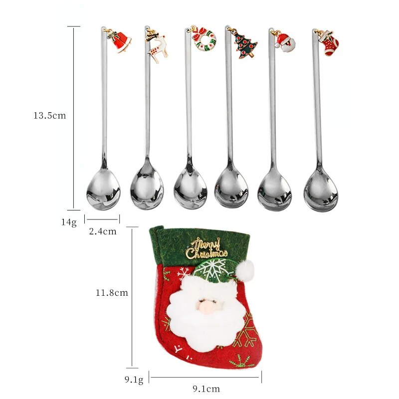 Christmas Gift Spoon & Fork Sets 6pcs Coffee Spoon Fruit Fork Creative Dessert Spoon Elk Christmas Tree Decoration Cutlery Gift ShopOnlyDeal