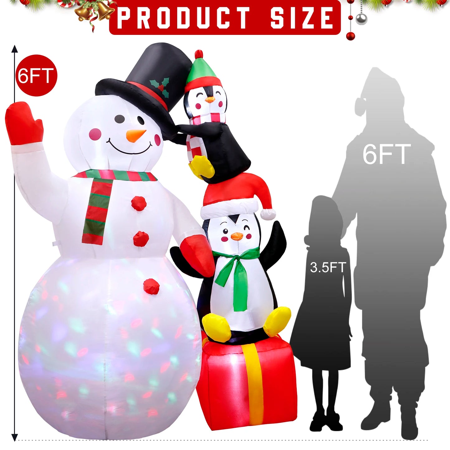 6ft Charming Inflatable Snowman Penguins for Christmas - Festive Yard Decor with Colorful Rotating LED Lights - Outdoor Holiday Display ShopOnlyDeal