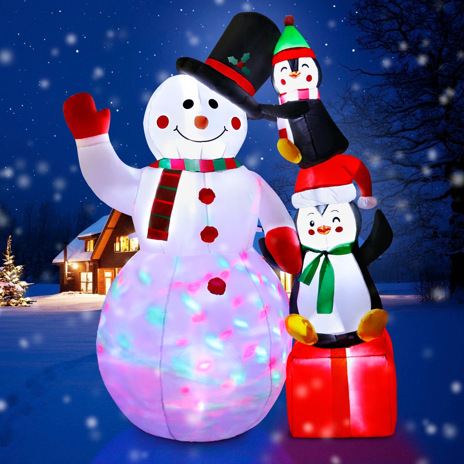 6ft Charming Inflatable Snowman Penguins for Christmas - Festive Yard Decor with Colorful Rotating LED Lights - Outdoor Holiday Display ShopOnlyDeal