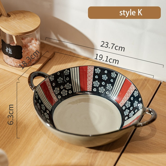 7.5inch Japanese Household Noodle Bowl Ceramic Soup Bowl With Handle Salad Pasta Bowl Kitchen Tableware Microwave Oven Bakware ShopOnlyDeal