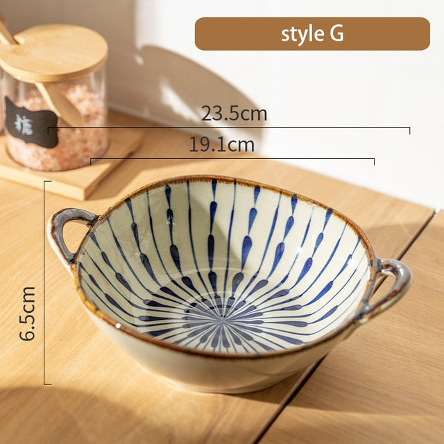 7.5inch Japanese Household Noodle Bowl Ceramic Soup Bowl With Handle Salad Pasta Bowl Kitchen Tableware Microwave Oven Bakware ShopOnlyDeal