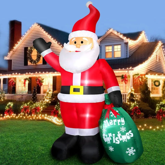 7 FT Christmas Inflatable Santa Claus with Gift Bag, Blow up Giant Santa Claus Indoor/Outdoor Decoration, Built-in LED Lights ShopOnlyDeal