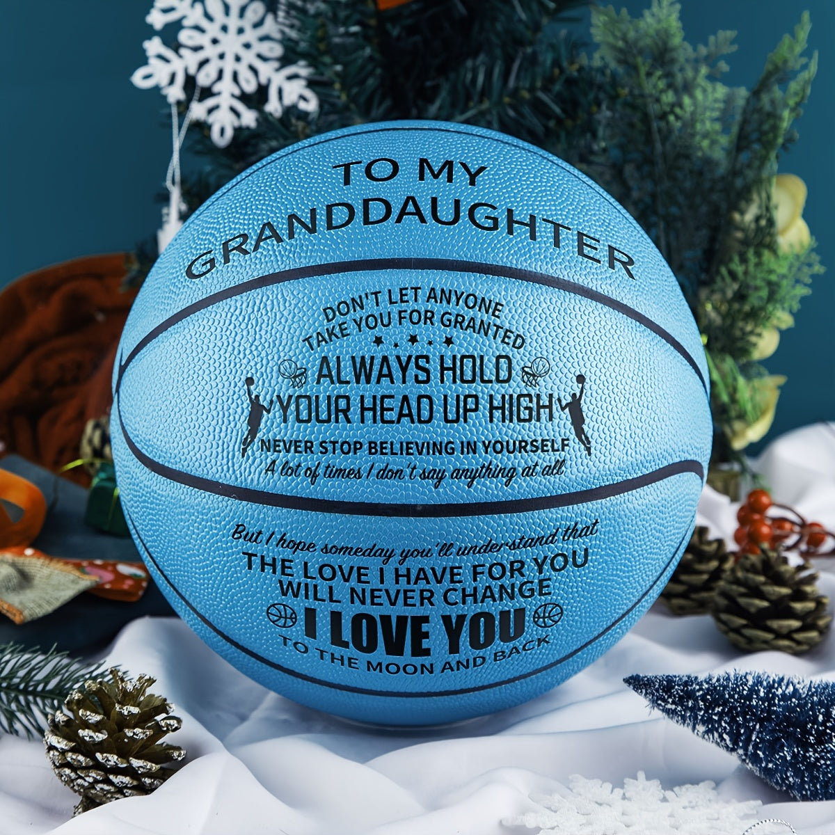 To My Granddaughter - I Love You To The Moon And Back - Personalised Light Blue Basketball For Birthday Gifts(with A Pump) ShopOnlyDeal