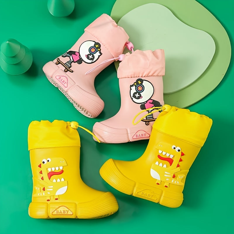 Boys Girls Eva Drawstring Rain Boots, Cartoon Dinosaur Pig Design Waterproof Soft Sole Anti Slip High Top Shoes For Rainy Weather ShopOnlyDeal