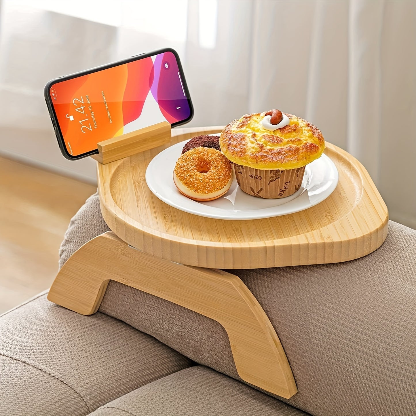 Bamboo Sofa Tray With Rotating Phone Holder Non-slip And Foldable Armrest Table - Perfect For Wide Sofas And Drink Holder Shelf - Temu ShopOnlyDeal