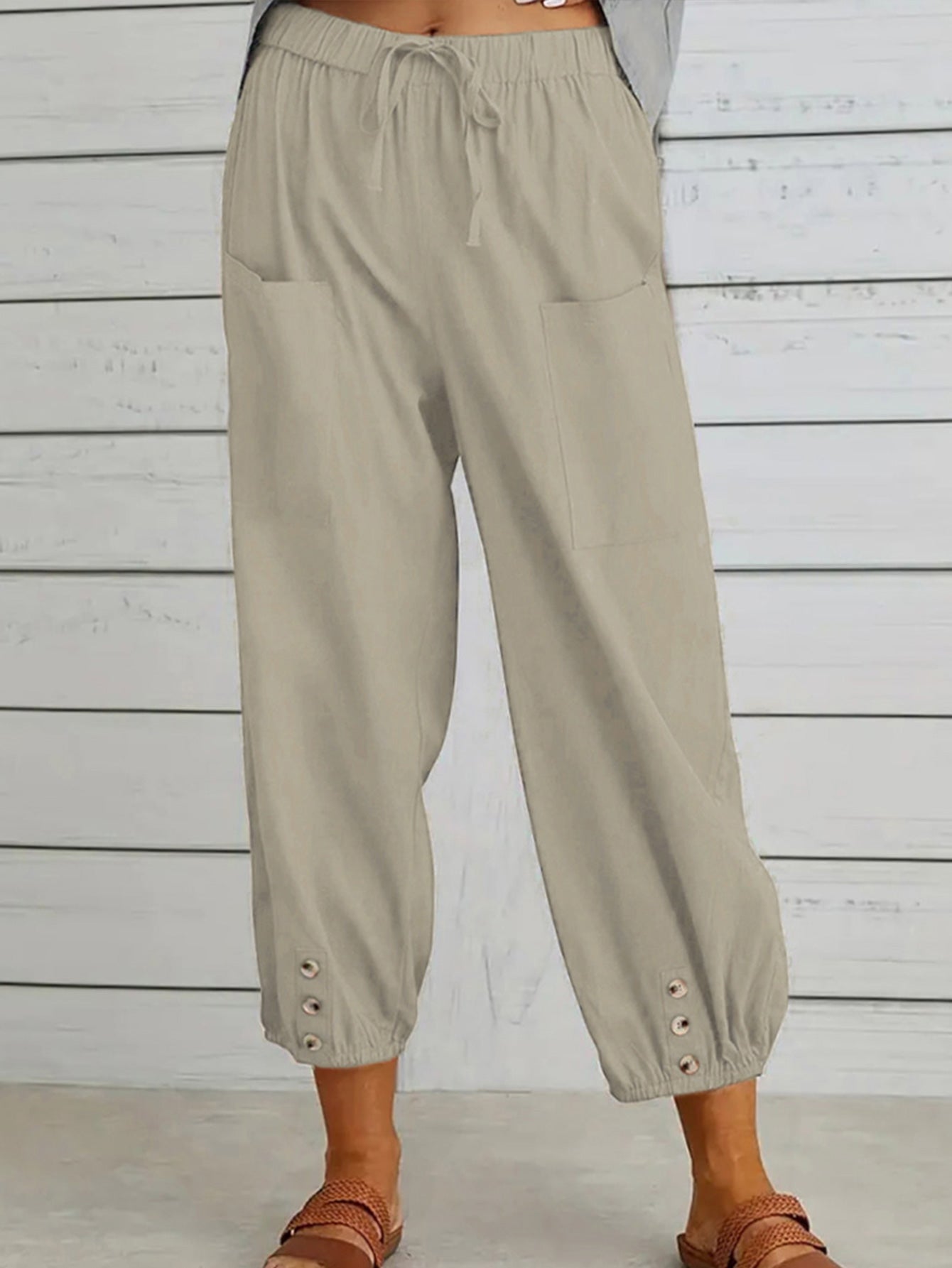 Buttoned Beauty: Stylish Decorative Cropped Pants for a Chic Look ShopOnlyDeal