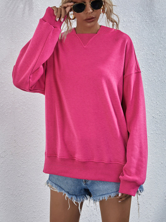 Dropped Shoulder Slit Hoodie Pink ShopOnlyDeal