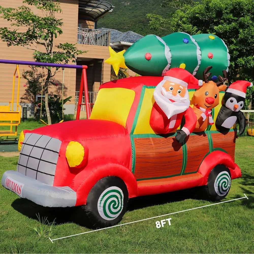 8 FT Christmas Inflatable Car with Santa Claus, Outdoor Decoration with Built-in Lights, for Yard Lawn Garden Display Party ShopOnlyDeal