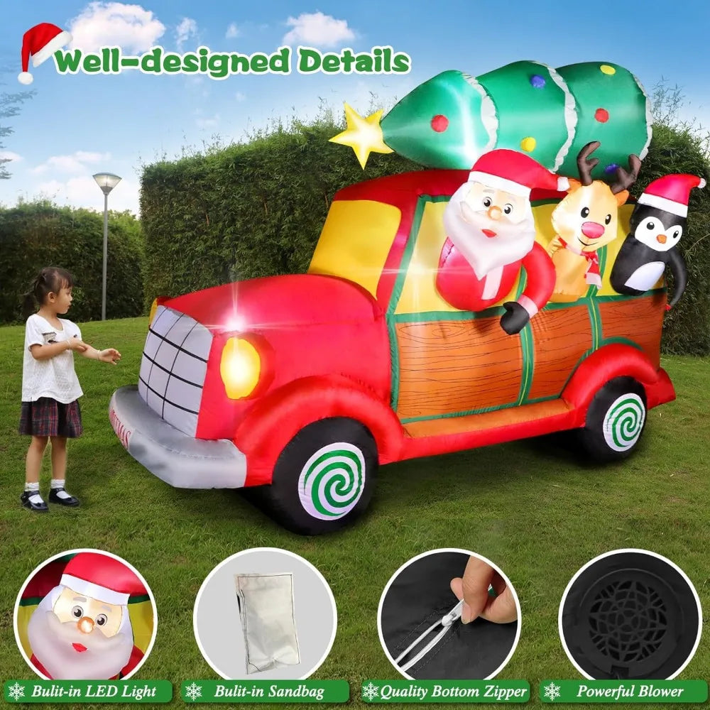8 FT Christmas Inflatable Car with Santa Claus, Outdoor Decoration with Built-in Lights, for Yard Lawn Garden Display Party ShopOnlyDeal