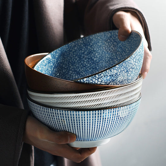 Japanese Ramen Bowl Ceramic Noodle Bowl Stripe Design Large Soup Bowl Restaurant Household Retro Dinnerware 8 Inch ShopOnlyDeal