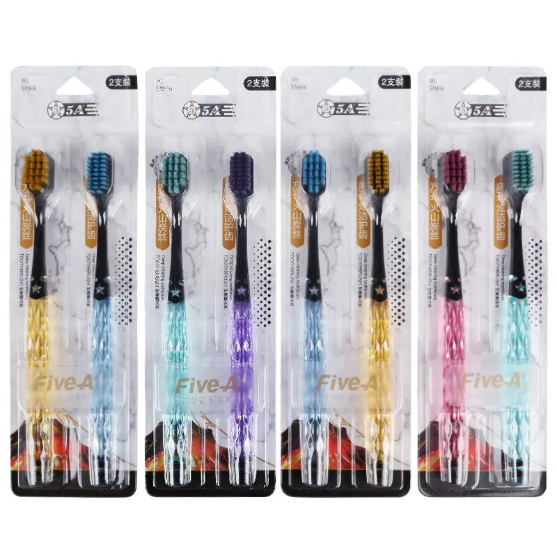 8 Pieces of Volcanic Charcoal Brush Silk Soft Bristle Toothbrush, High-end MEN'S AND WOMEN'S Lovers' Adult Toothbrush Shop5370096 Store