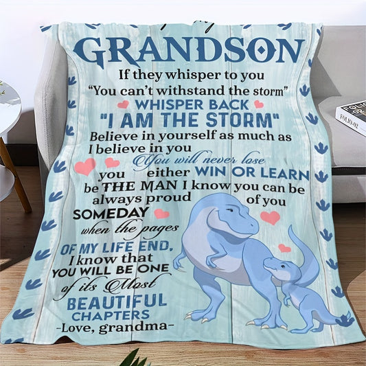 To My Grandson Dinosaur Print Throw Blanket, For My Grandson From Grandma's Envelope Blanket All Seasons, Warm, Comfortable And Soft Throwing Blanket Nap Blanket Sofa Bed Sofa Office Camping Travel Home Decorate ShopOnlyDeal