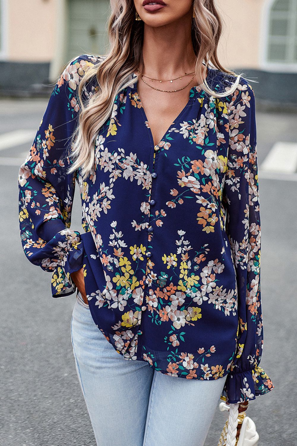 Floral Print Flounce Sleeve Blouse Trendsi