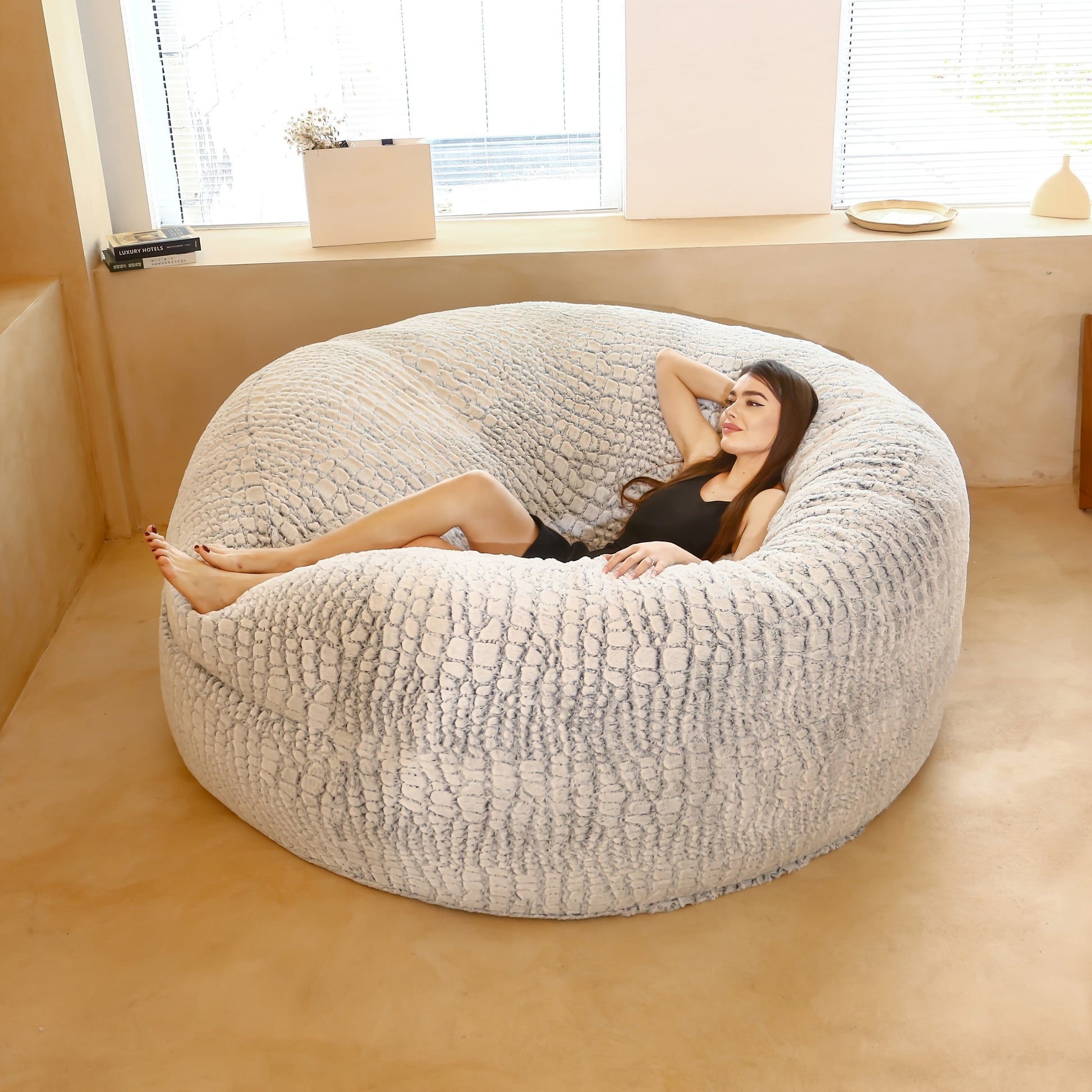Crocodile Bean Bag Chair Cover, Large Circular Soft Pv Velvet Fluffy Cover, For Living Room Bedroom Office Home Decor, Without Filling - Temu ShopOnlyDeal