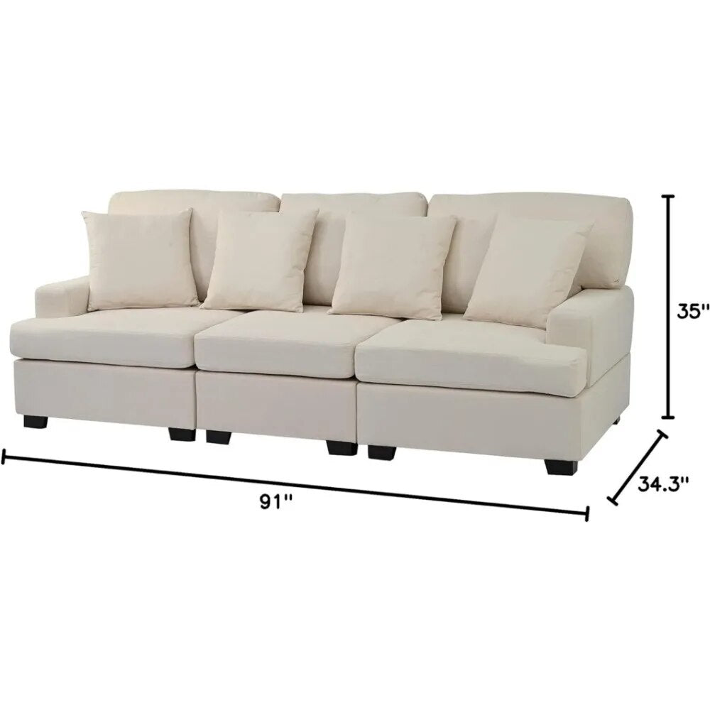 Luxury sofa 91‘’ 3 Upholstered Sofa Sets Couch with Removable Back Seat Cushions 4 Comfortable Pillows Living Room Sofa Shop