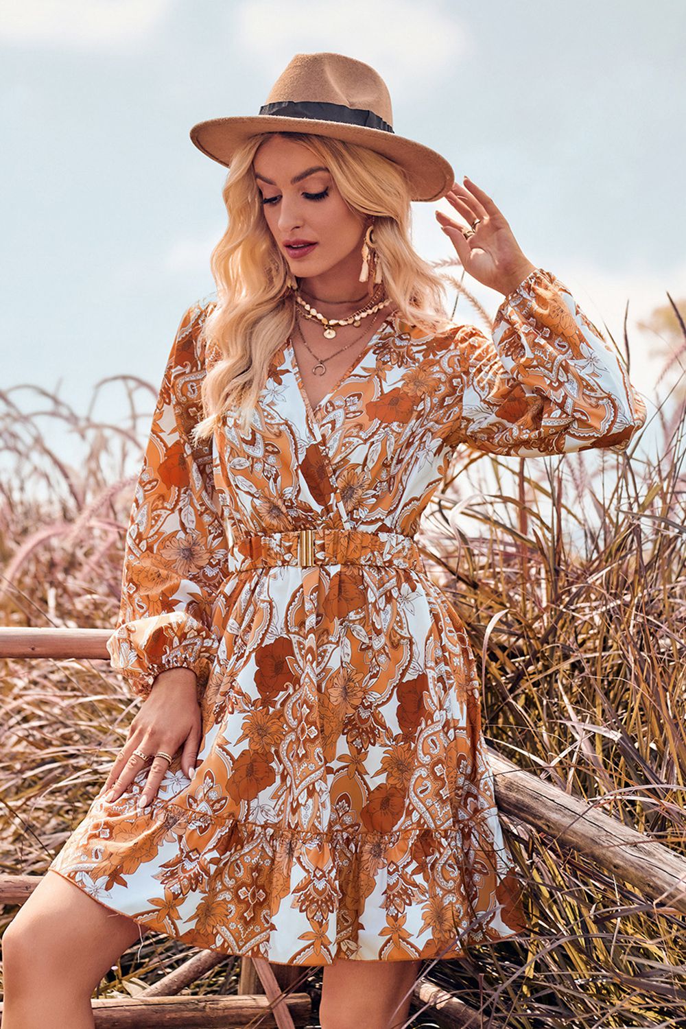 Chic Blossoms Surplice Neck Long Sleeve Dress 🌸 ShopOnlyDeal