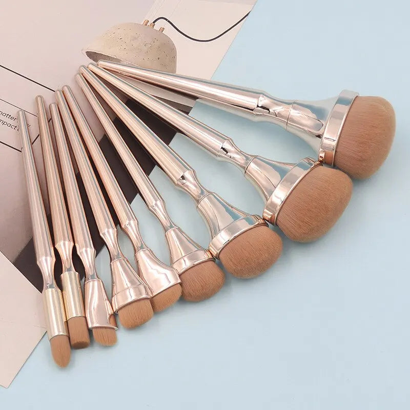 9PCS Professional Portable Makeup Brush Eyeshadow Foundation Repairing Blush Facial Concealer Beauty Tool Set Golden Combination ShopOnlyDeal