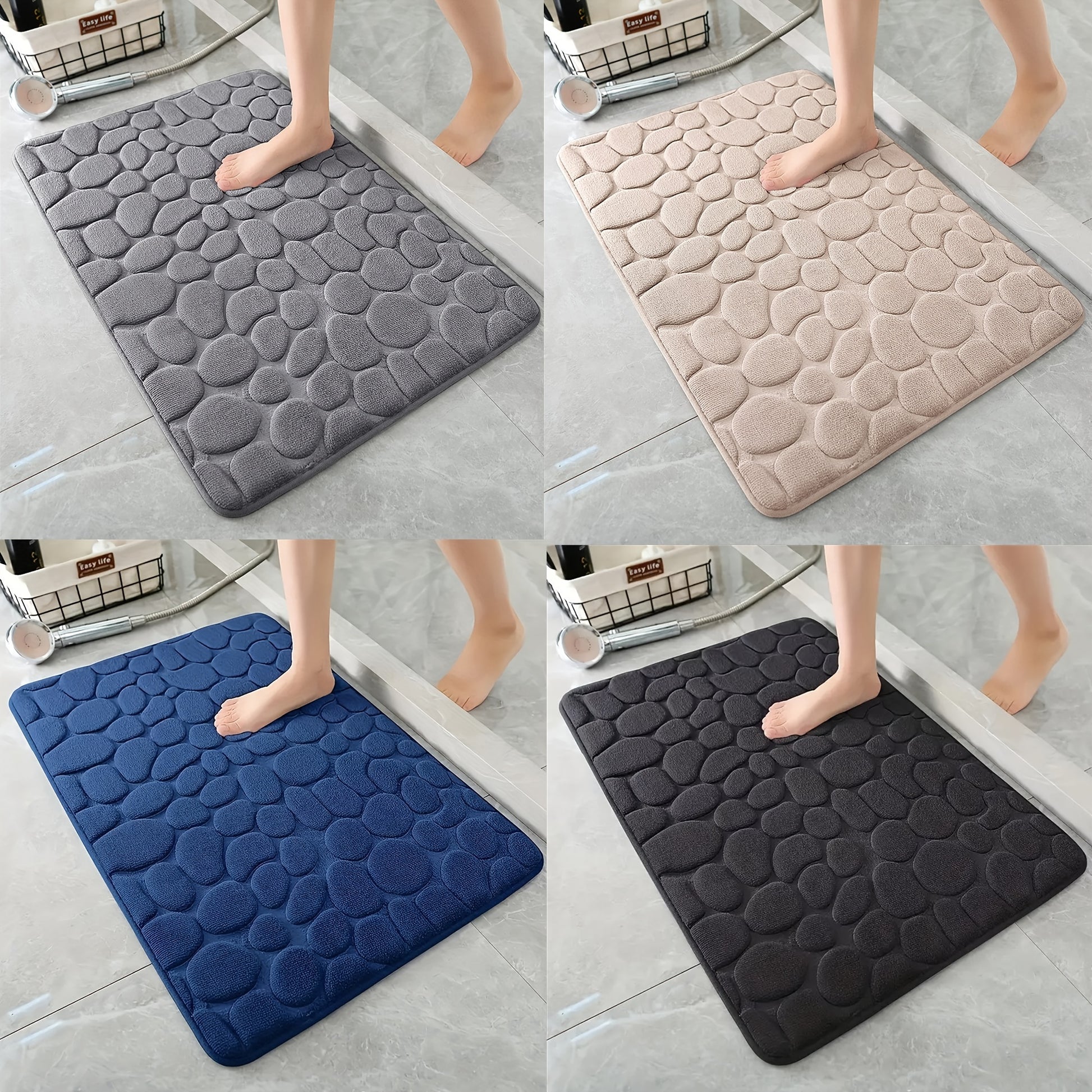 Soft And Comfortable Memory Foam Bath Rug With Cobblestone Embossment - Rapid Water Absorbent And Washable - Non-slip - Perfect For Shower Room And Bathroom Accessories, Fall Decor, Bathroom Decorations - Temu ShopOnlyDeal